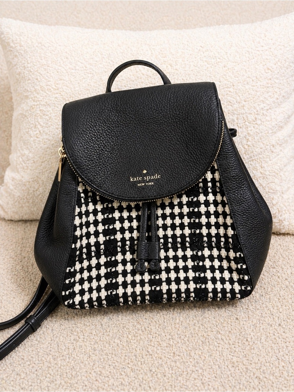 Kate Spade Black Tweed & Leather Backpack